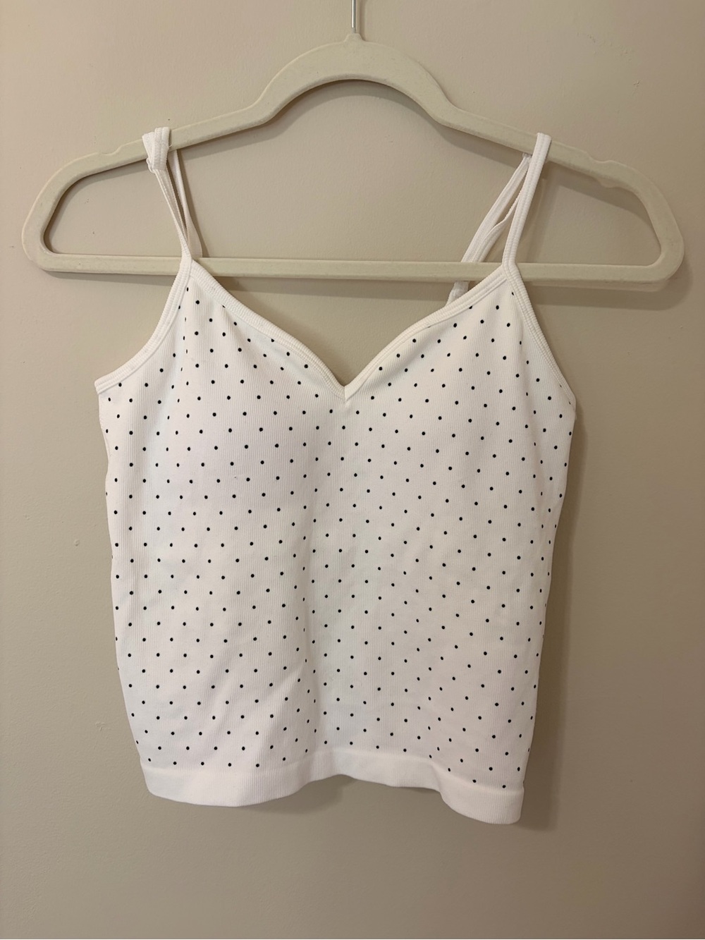 refuge White Polka Dot and Black Double-Strap Camis